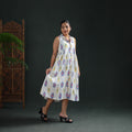 Pochampally Ikat Cotton Sleeveless Buttoned Down Long Dress for Women 13