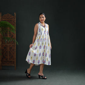 Pochampally Ikat Cotton Sleeveless Buttoned Down Long Dress for Women 13