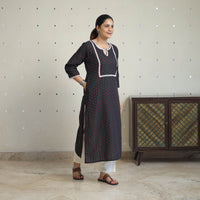 Black - Jacquard Cotton Straight Kurta with Lace Work 31