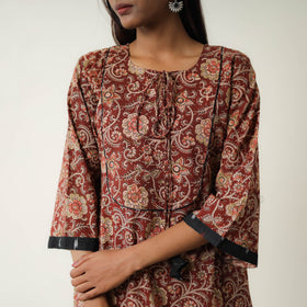 Maroon - Natural Dyed Block Print Cotton Kalamkari Kurta 10