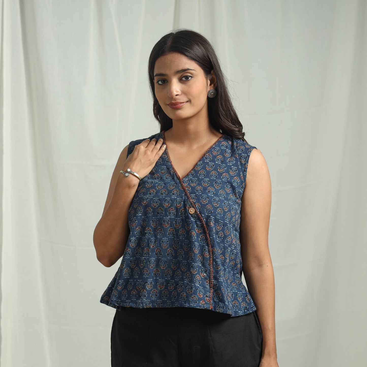 Blue - Ajrakh Block Printed Cotton Crop Top 16