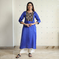 Dark Blue - Modal Silk Plain Long Straight Kurta 33