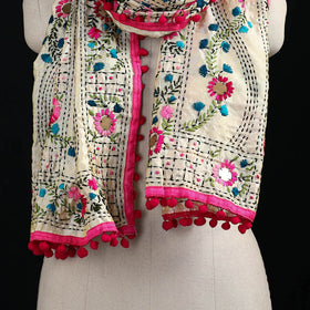 Ranihati Chanderi Silk Hand Embroidered Stole with Pom Pom 195