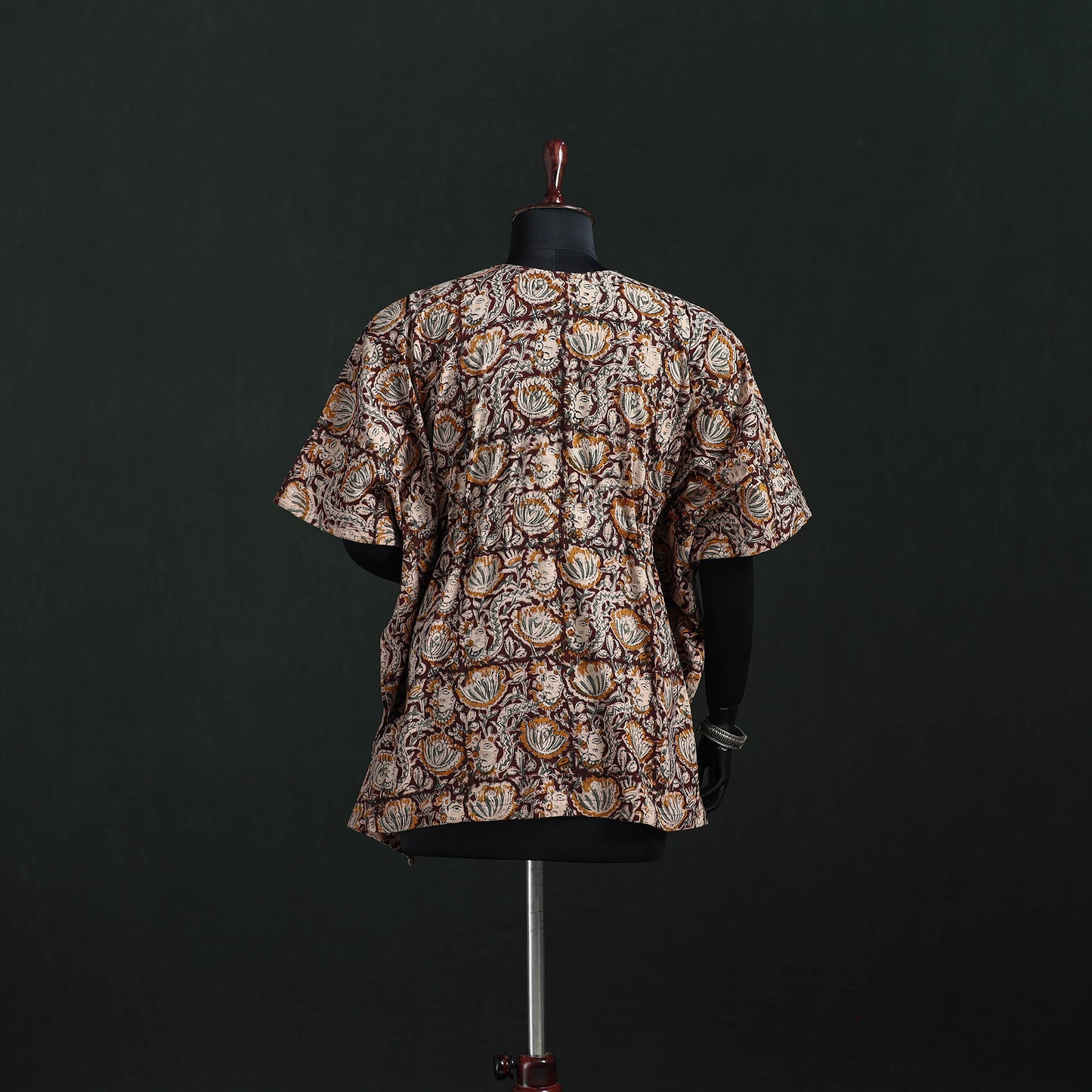 Brown - Kalamkari Hand Block Print Natural Dyed Cotton Kaftan (Short) 23