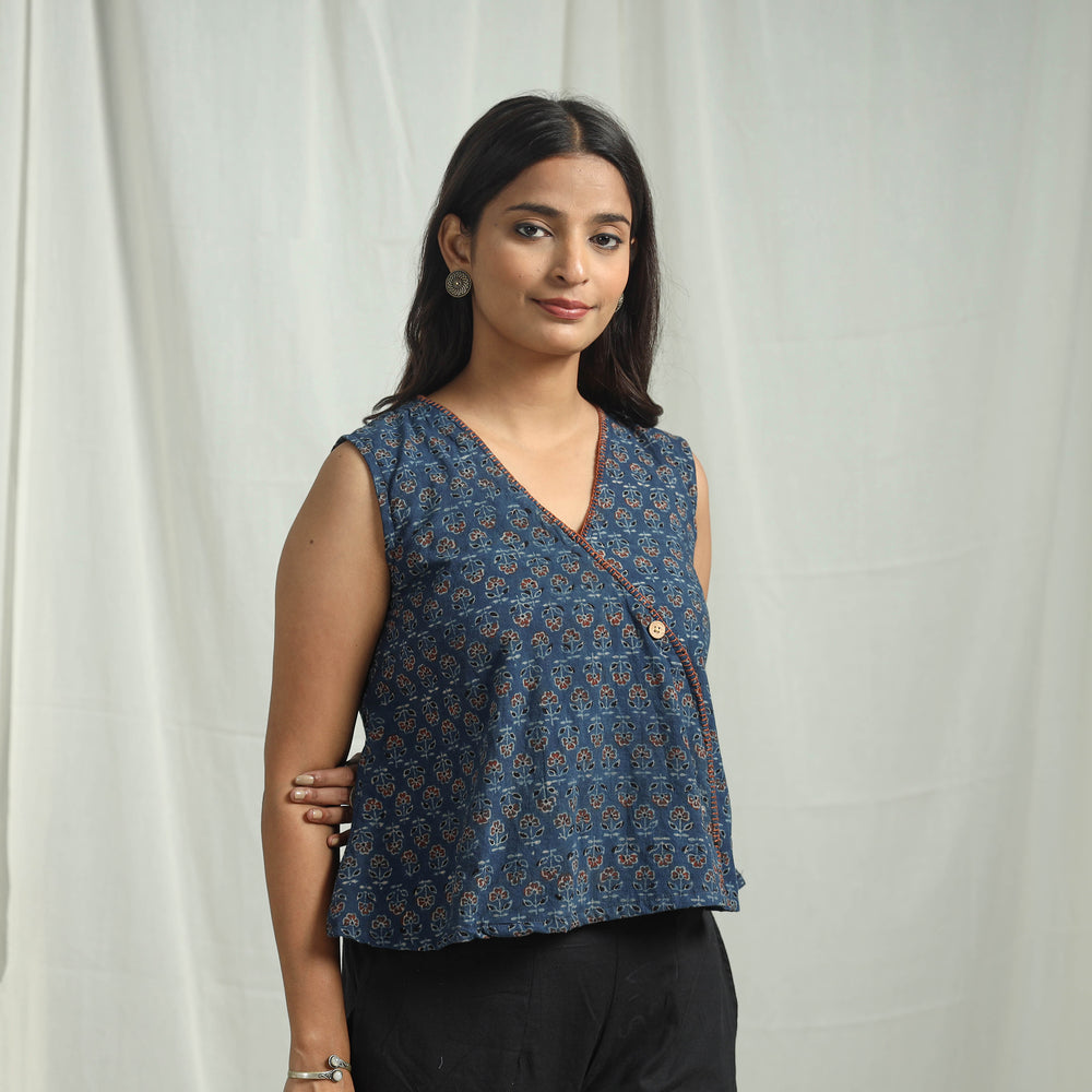 Blue - Ajrakh Block Printed Cotton Crop Top 16