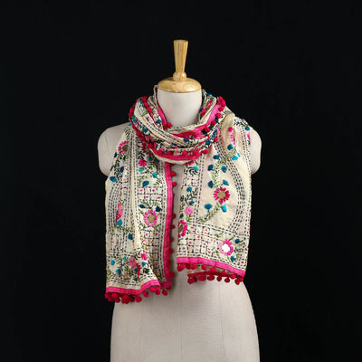 Ranihati Chanderi Silk Hand Embroidered Stole with Pom Pom 195