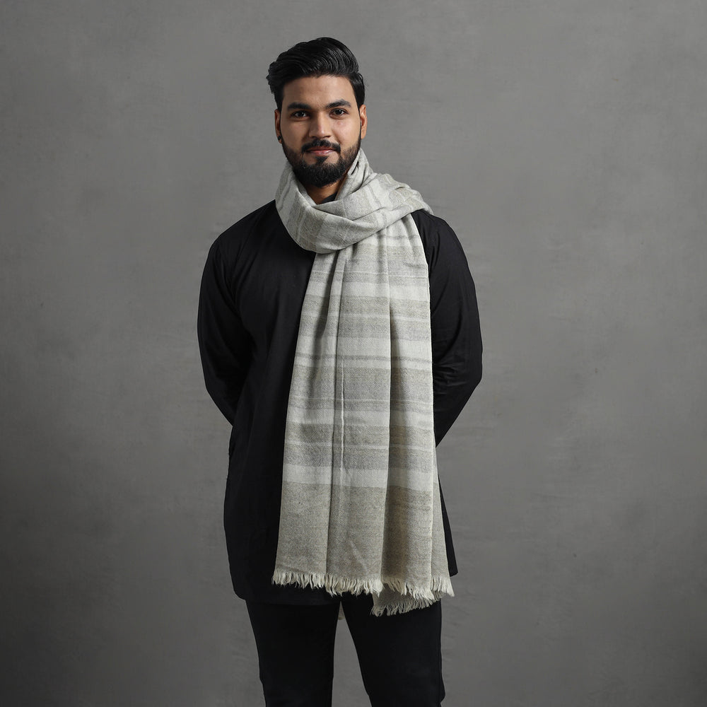 Grey - Kumaun Handwoven Pure Merino Wool Shawl for Men 07