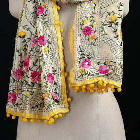 Ranihati Chanderi Silk Hand Embroidered Stole with Pom Pom 196