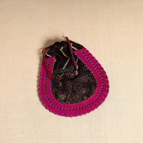 Traditional Kutch Mashru Silk Leather Drawstring Coin Potli 10