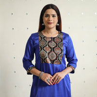 Dark Blue - Modal Silk Plain Long Straight Kurta 33