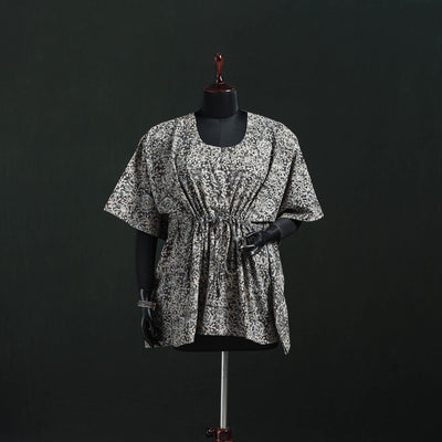 Gray - Kalamkari Hand Block Print Natural Dyed Cotton Kaftan (Short) 24