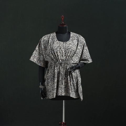 Grey - Gray - Kalamkari Hand Block Print Natural Dyed Cotton Kaftan (Short) 24