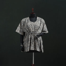 Gray - Kalamkari Hand Block Print Natural Dyed Cotton Kaftan (Short) 24