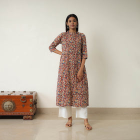 Red - Natural Dyed Block Print Cotton Kalamkari Kurta 12