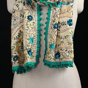 Ranihati Chanderi Silk Hand Embroidered Stole with Pom Pom 197