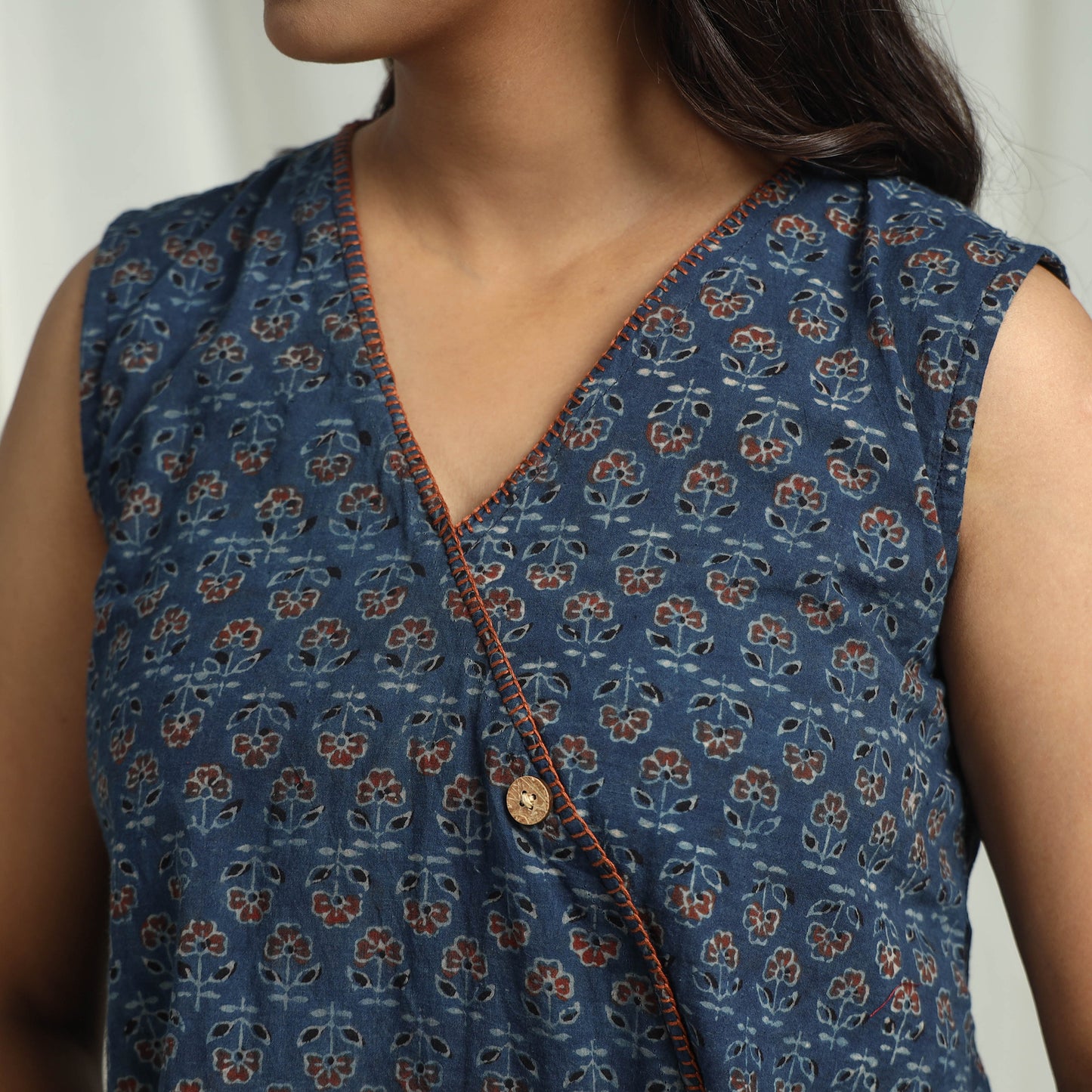 Blue - Ajrakh Block Printed Cotton Crop Top 16