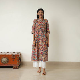 Red - Natural Dyed Block Print Cotton Kalamkari Kurta 12