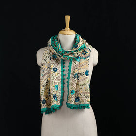 Ranihati Chanderi Silk Hand Embroidered Stole with Pom Pom 197