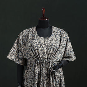 Gray - Kalamkari Hand Block Print Natural Dyed Cotton Kaftan (Short) 24