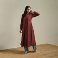 Ajrakh Hand Block Print Natural Dyed Cotton Button Down A-Line Long Kurta for women 02