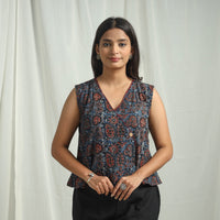 Blue - Ajrakh Block Printed Cotton Crop Top 12