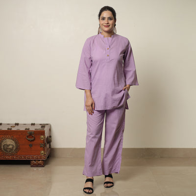 Purple - Plain Dyed Cotton Co-Ord Set 08