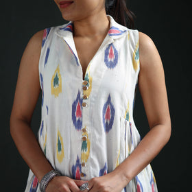 Pochampally Ikat Cotton Sleeveless Buttoned Down Long Dress for Women 13