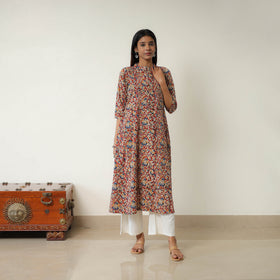 Red - Natural Dyed Block Print Cotton Kalamkari Kurta 12