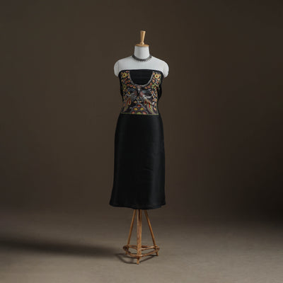 Black - Handpainted Srikalahasti Handloom Chanderi Silk Unstitched Kurta (2.3M) 14