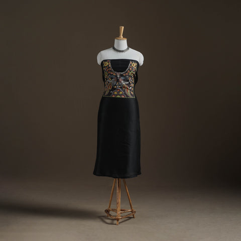 Black - Handpainted Srikalahasti Handloom Chanderi Silk Unstitched Kurta (2.3M) 14