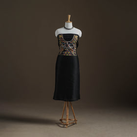 Black - Handpainted Srikalahasti Handloom Chanderi Silk Unstitched Kurta (2.3M) 14