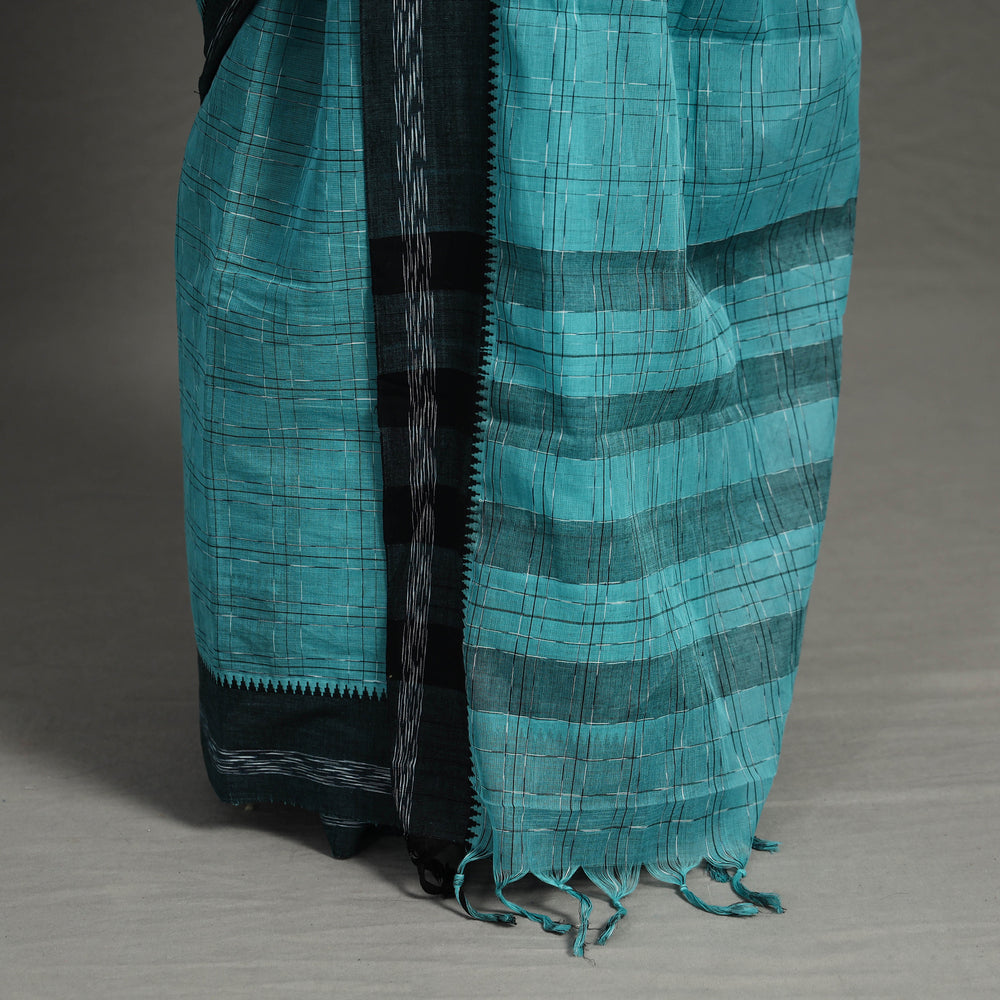 Blue - Checks Cotton Handloom Saree 43