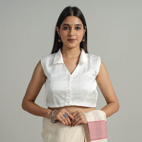 White - Modal Silk Plain Stitched Blouse 06