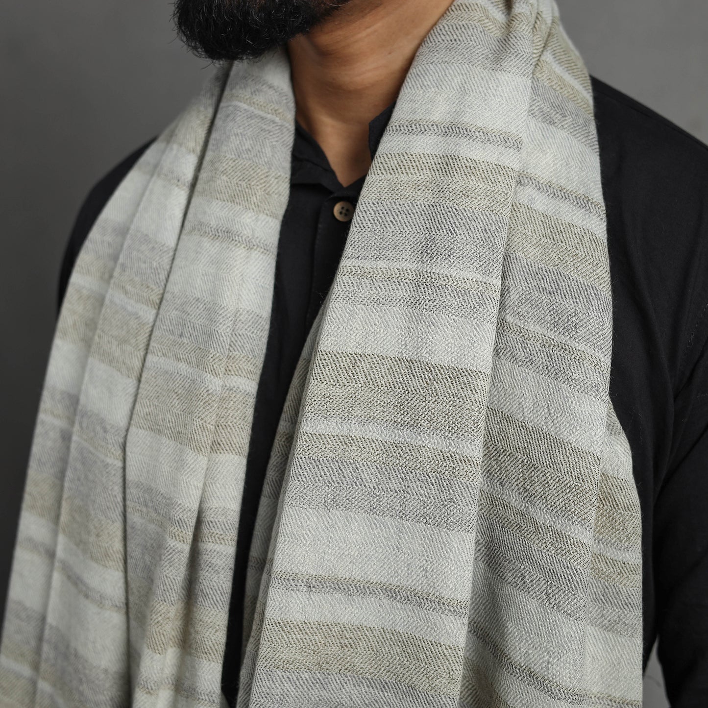 Grey - Kumaun Handwoven Pure Merino Wool Shawl for Men 07