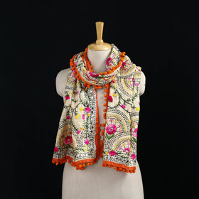 Ranihati Chanderi Silk Hand Embroidered Stole with Pom Pom 199