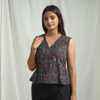 Blue - Ajrakh Block Printed Cotton Crop Top 12