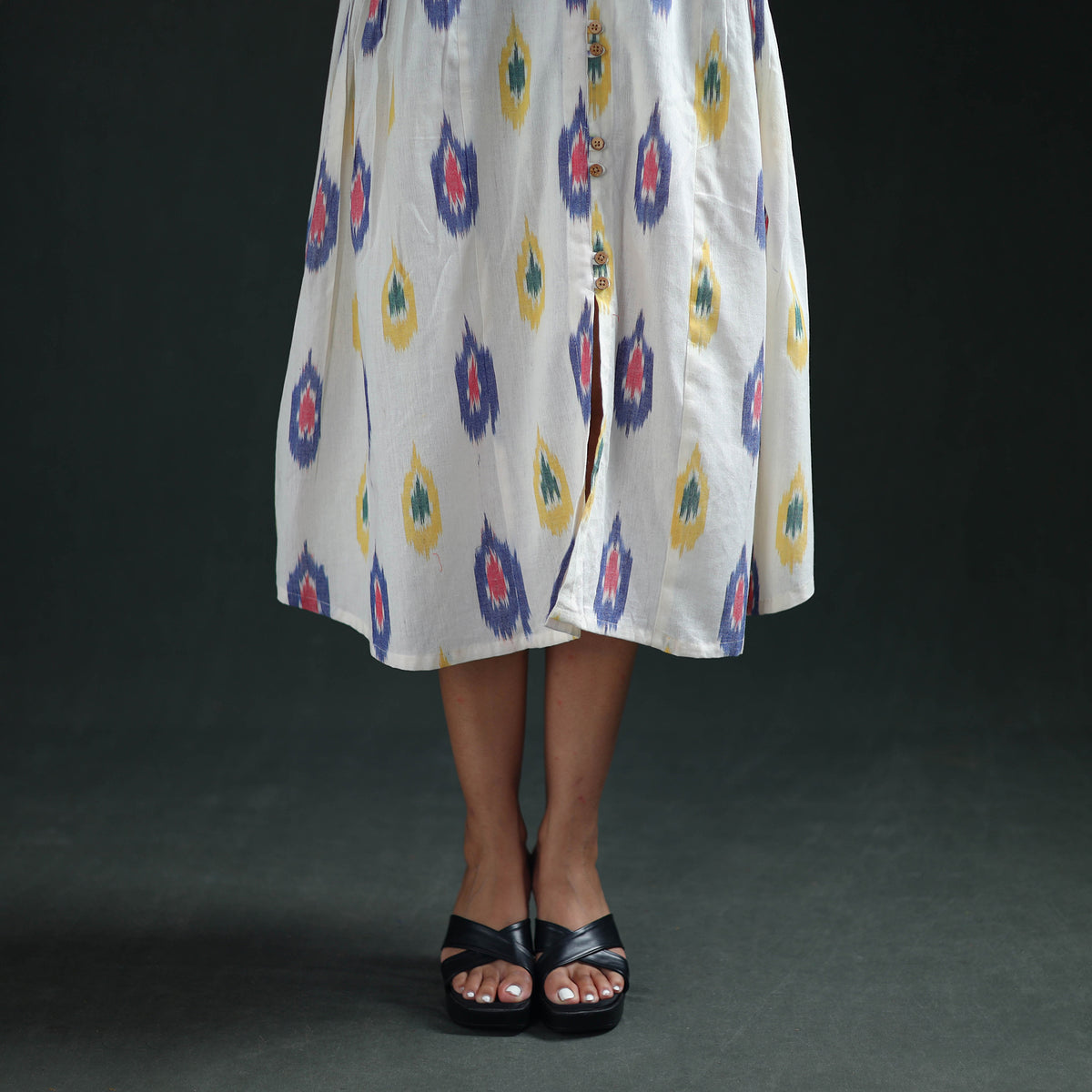 Pochampally Ikat Cotton Sleeveless Buttoned Down Long Dress for Women 13