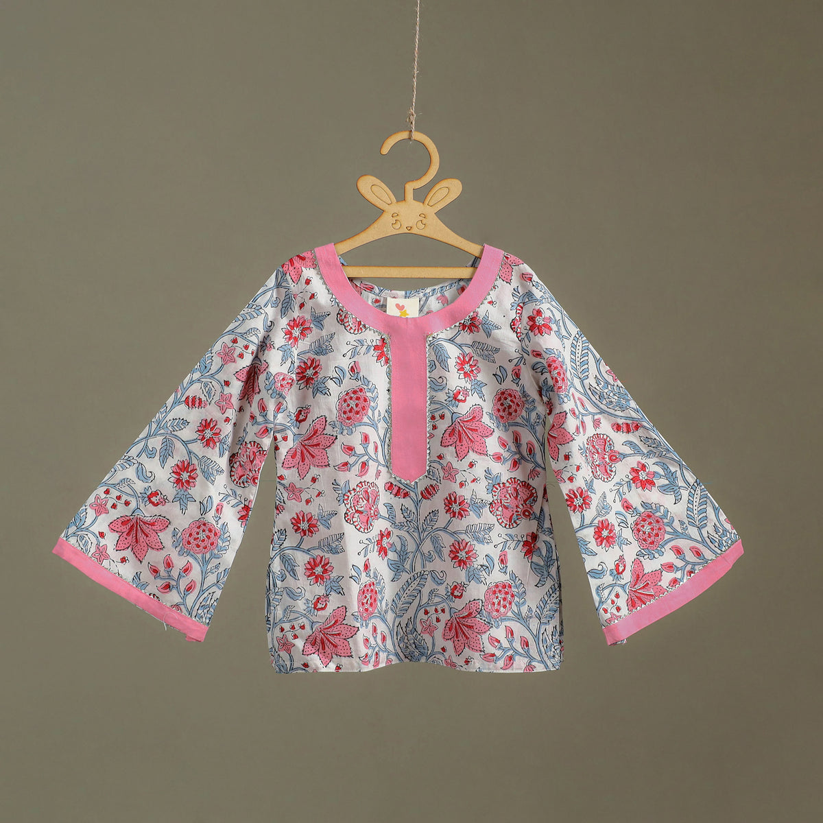 Girls Gota Work Floral Block Print Cotton Kurta with Sharara Set (3-4 Years) 33