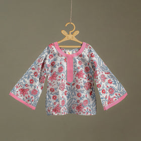 Girls Gota Work Floral Block Print Cotton Kurta with Sharara Set (3-4 Years) 33