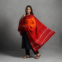 Red - Kutch Mirror Work Handwoven Bandhani Bagida Woolen Shawl 05