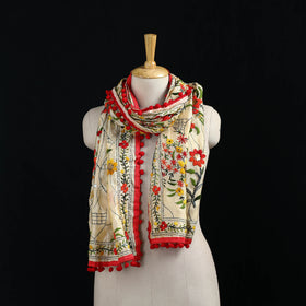 Ranihati Chanderi Silk Hand Embroidered Stole with Pom Pom 200