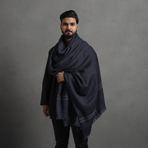 Black - Kumaun Handwoven Merino Wool Shawl for Men 01