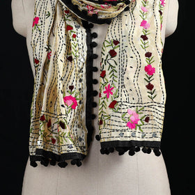 Ranihati Chanderi Silk Hand Embroidered Stole with Pom Pom 201