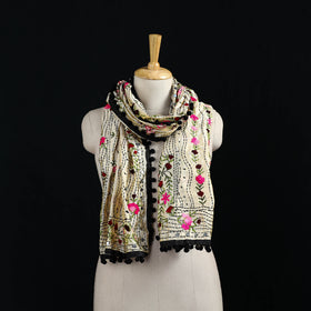 Ranihati Chanderi Silk Hand Embroidered Stole with Pom Pom 201