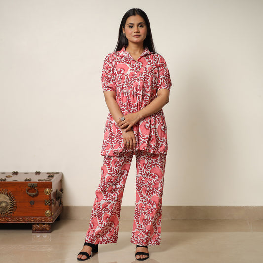 Pink - Sanganeri Block Printed Cotton Co-Ord Set 18