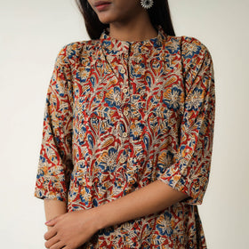 Red - Natural Dyed Block Print Cotton Kalamkari Kurta 12