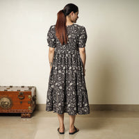 Black - Bagru Block Printed Cotton Tiered Dress 13