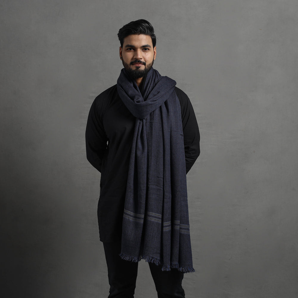 Black - Kumaun Handwoven Pure Merino Wool Shawl for Men 01