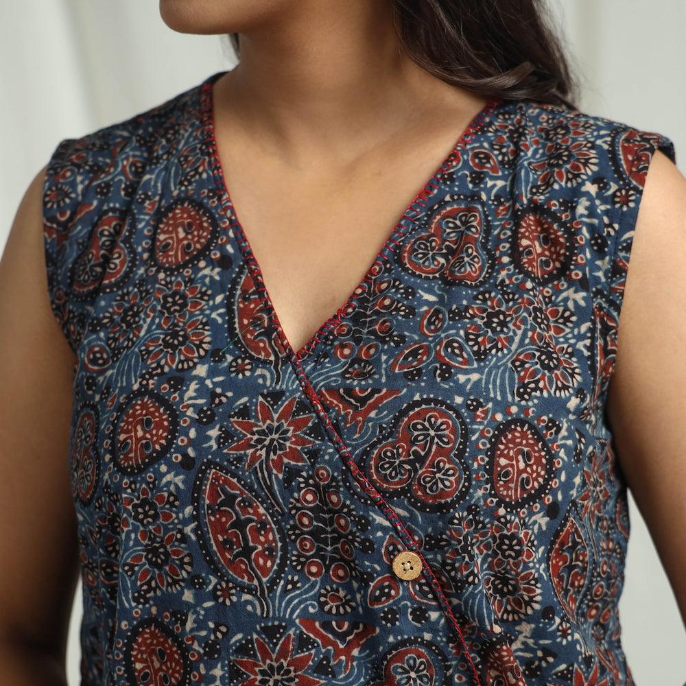 Blue - Ajrakh Block Printed Cotton Crop Top 12