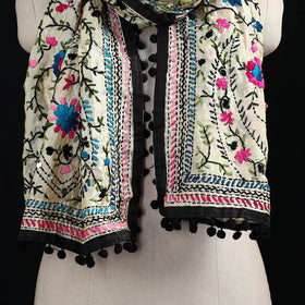Ranihati Chanderi Silk Hand Embroidered Stole with Pom Pom 202